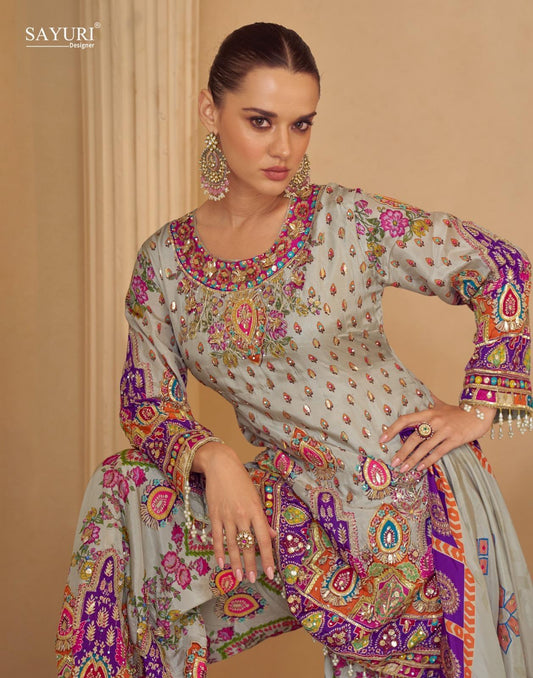 Crepe silk multocolor sharara suit
