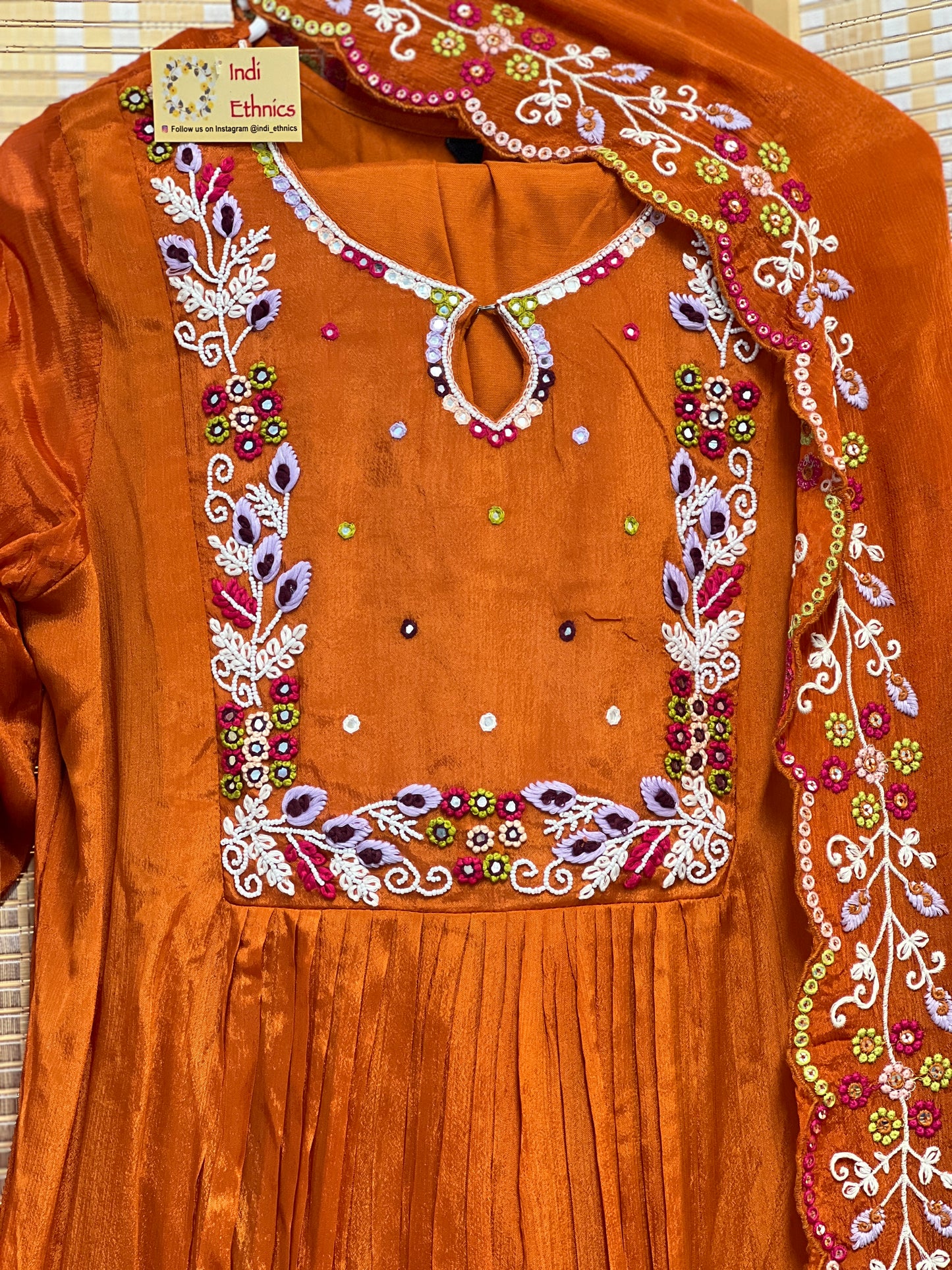 Burnt orange pure chinnon handwork suit