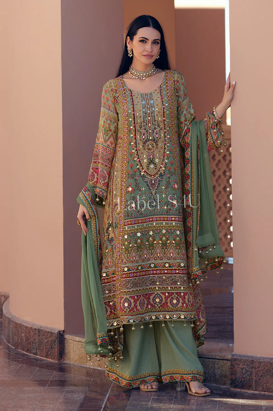 Green pure crepe partywear suit