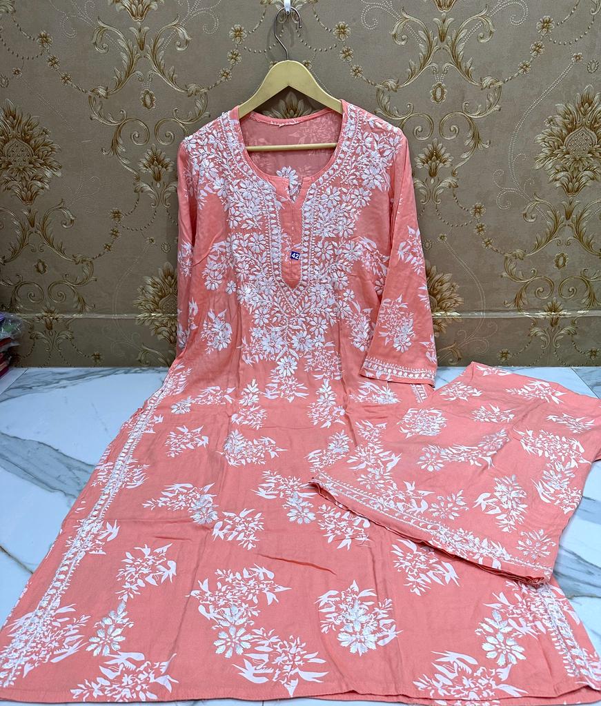 Rayon Lucknowi kurti and Palazzo set