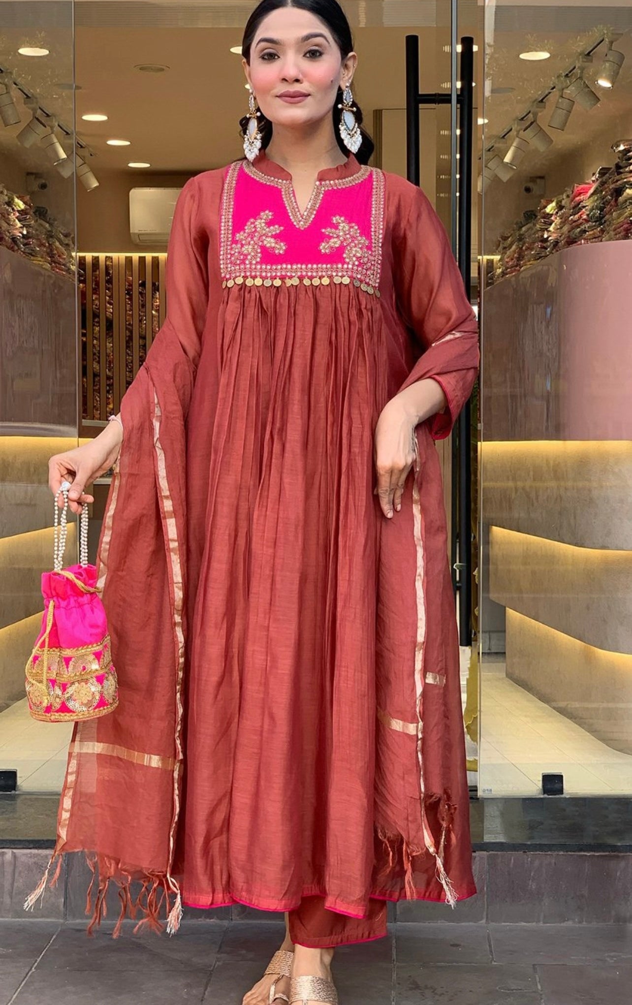 Rust pure mul chanderi elegant suit