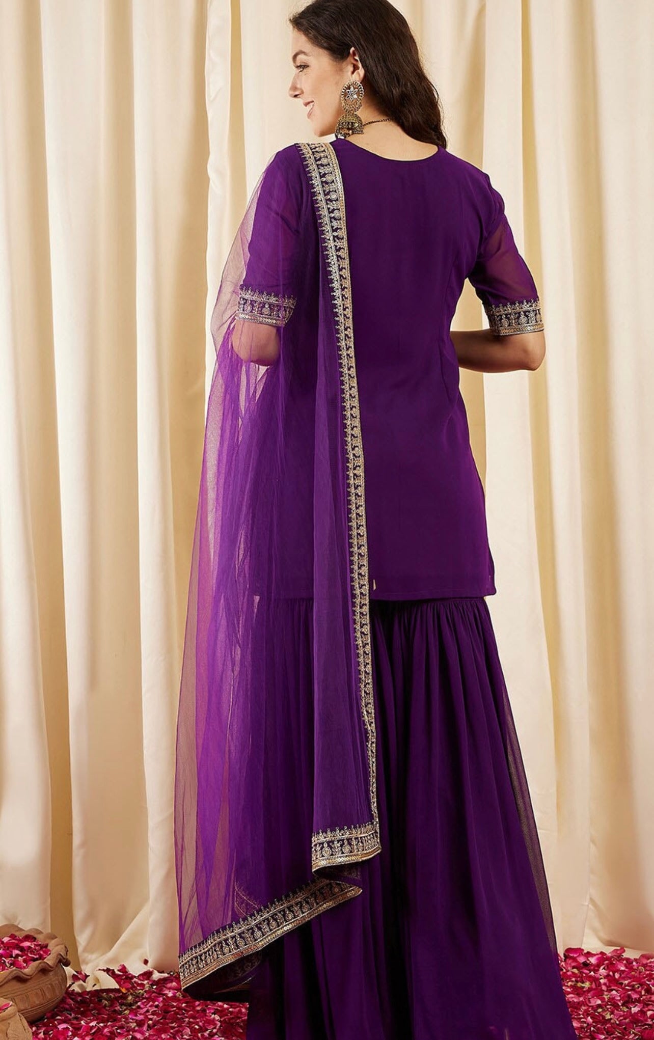 Purple beautiful sequence and zari work sharara suit