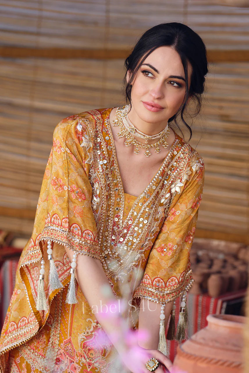 Mango crepe partywear kaftan sharara set