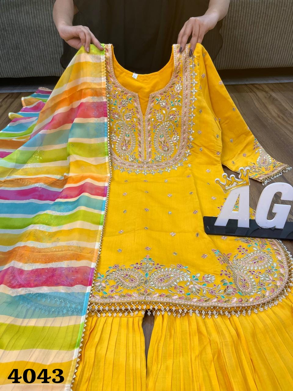 Yellow silk sharara set