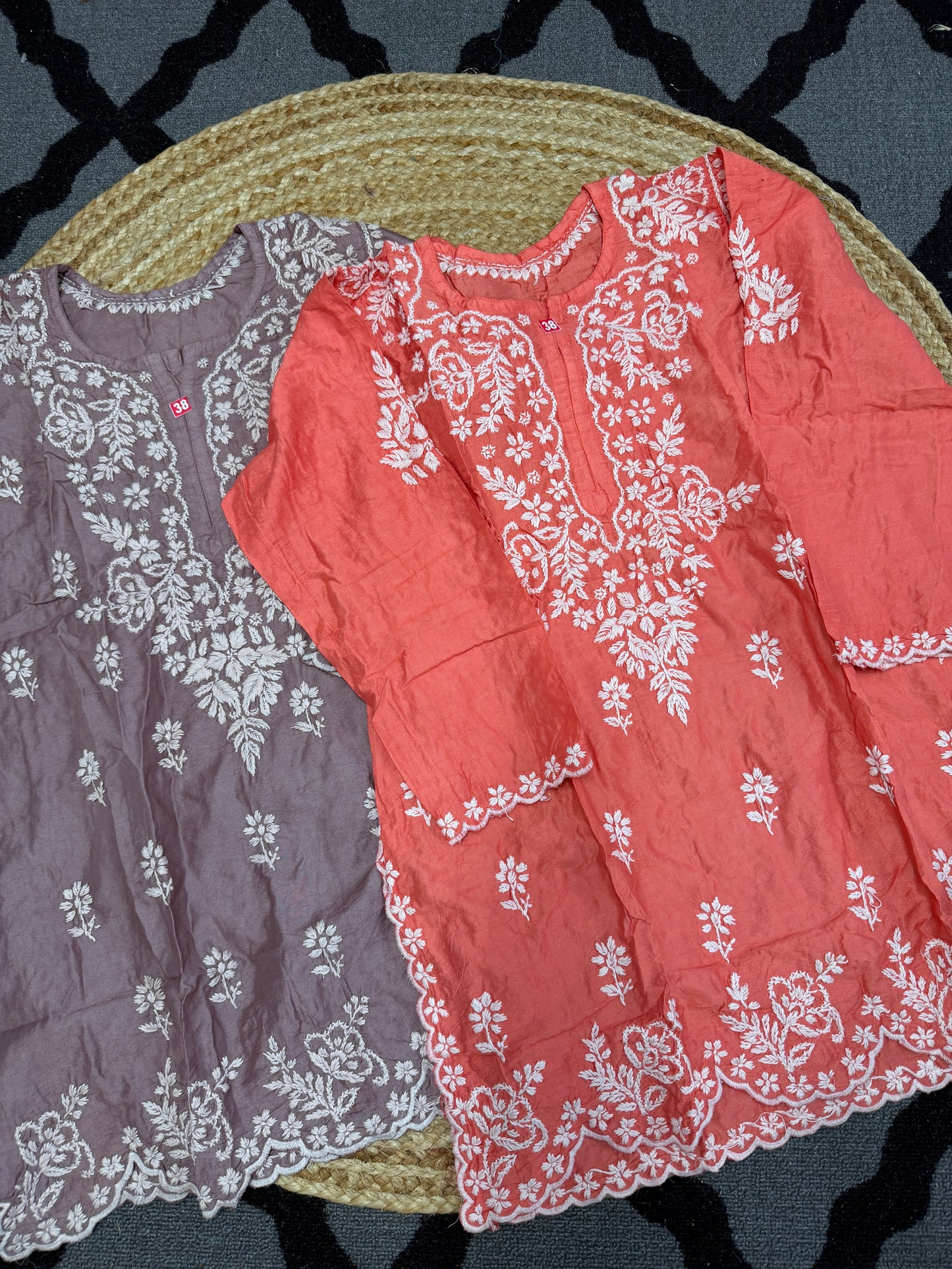 Orangish peach premium chikankari chanderi co-ord set