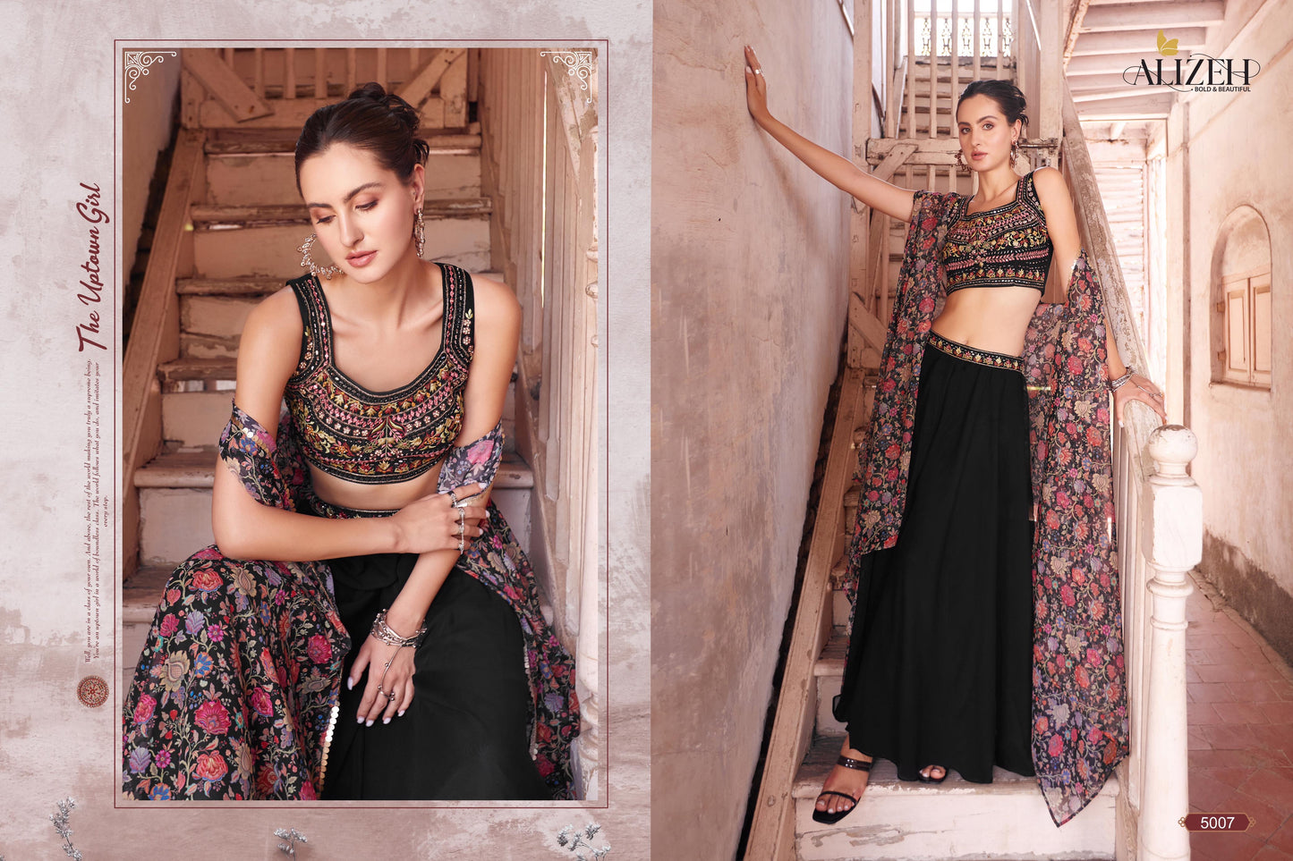 Black crop top palazzo and shrug indo western