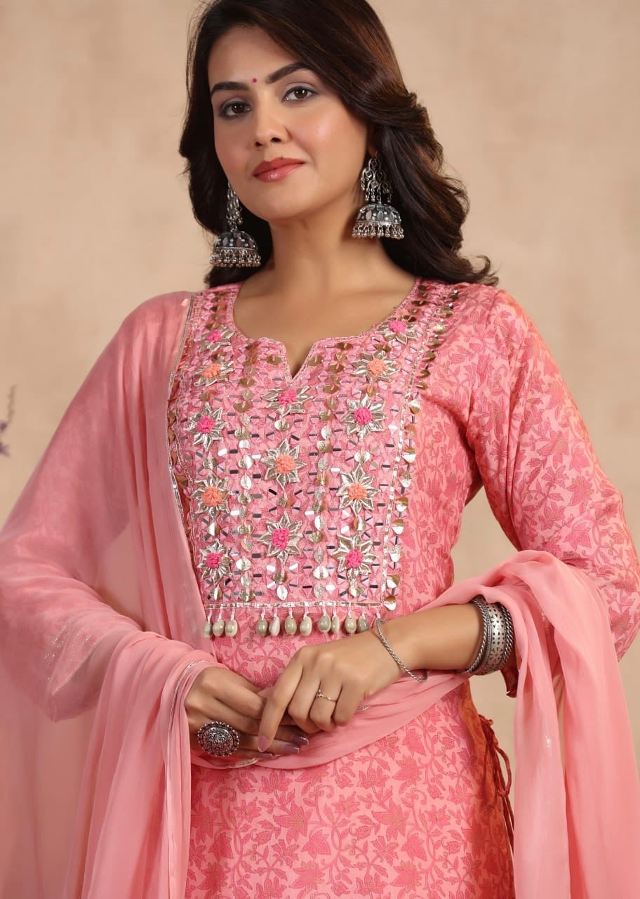 Pink heavy gota work premium fabric sharara suit