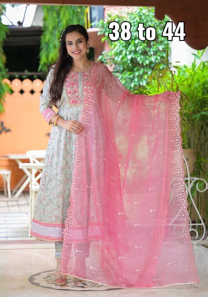 Grey and Pink Beautiful handwork Anarkali Kurta set