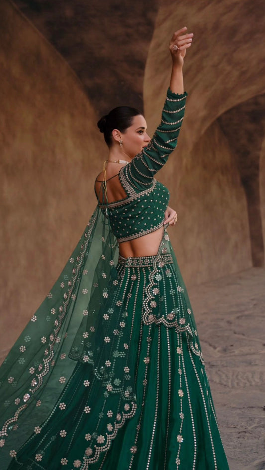Dark green beautiful embroidered foil and sequence work lehenga choli