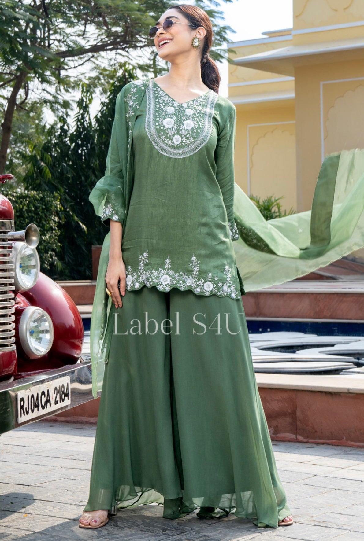 Paisley green handwork sharara suit