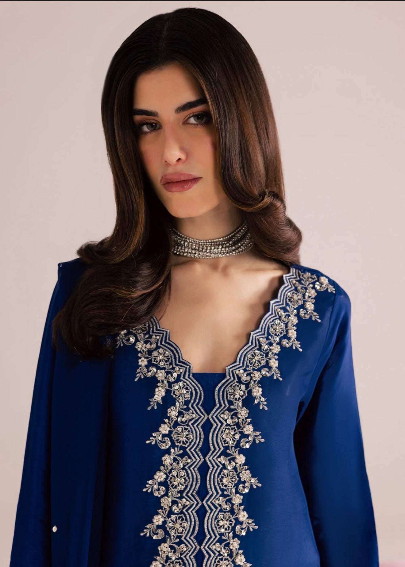 Blue designer handwork short top palazzo set