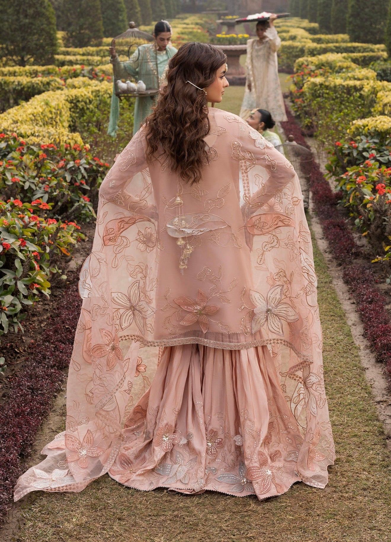 Baby pink heavy handwork sharara suit