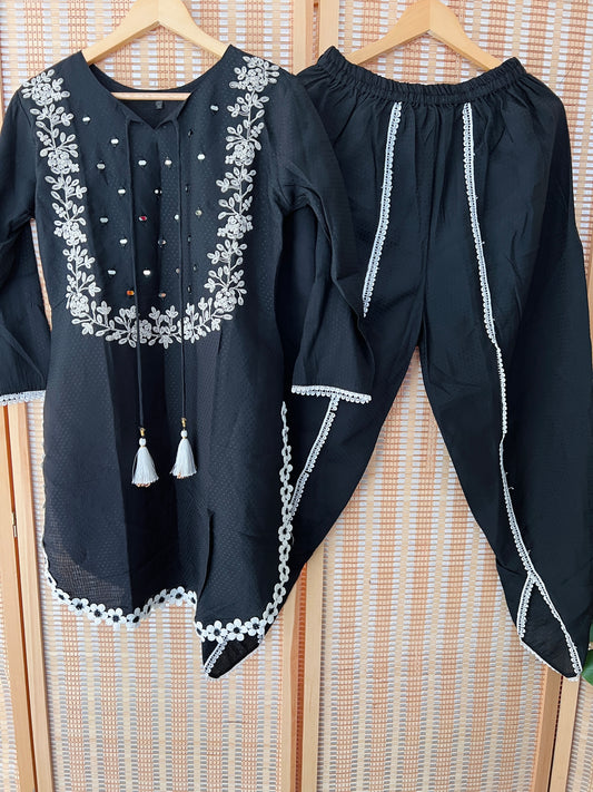 Black short kurta and dhoti pants co-ord set