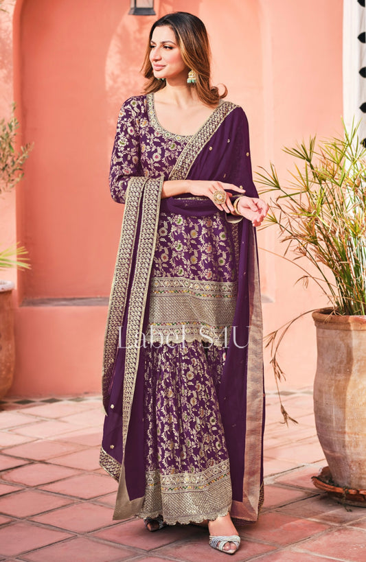 Burgunday premium sharara suit