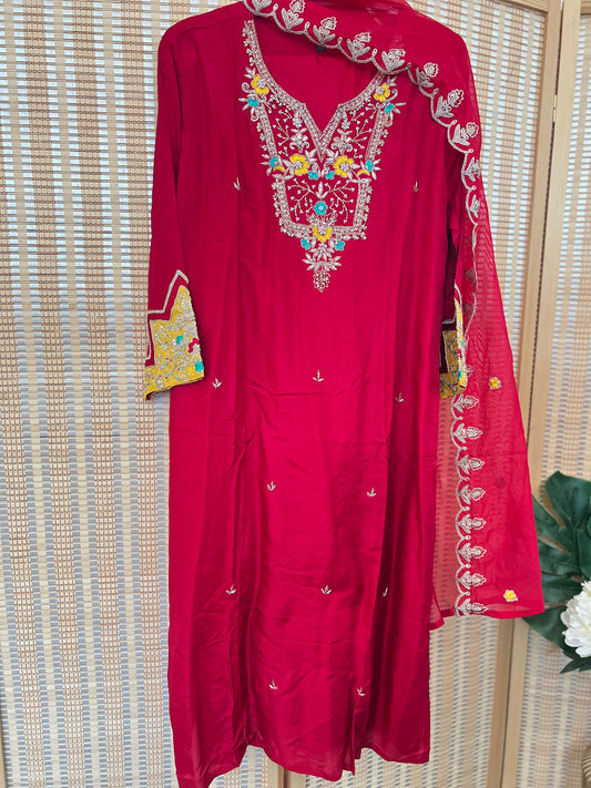 Red heavy handwork kurta set