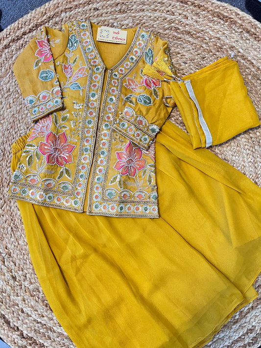 Girls Mustard yellow handwork sharara suit