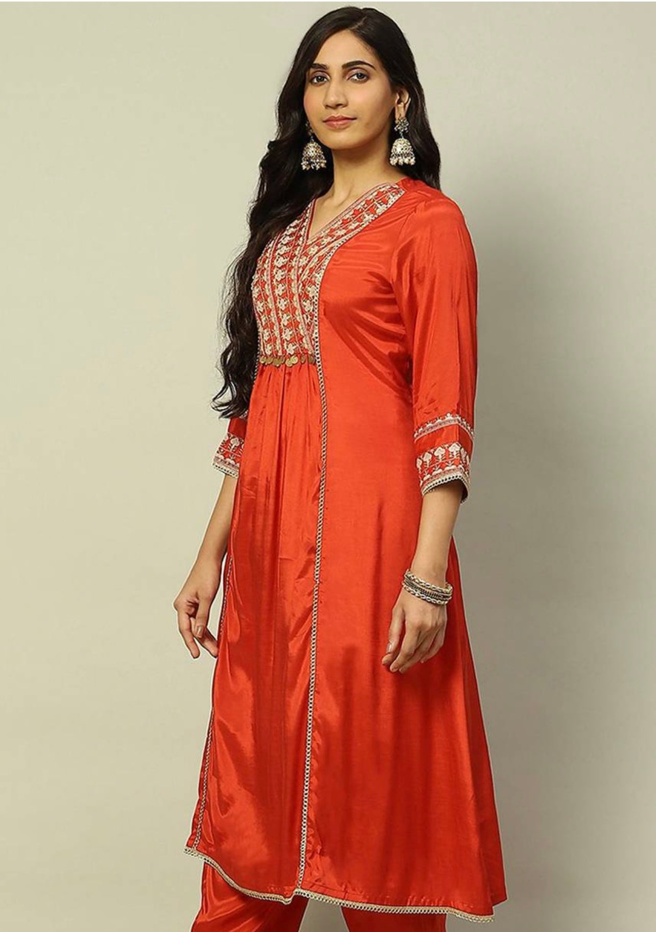 Rust orange pure viscose chanderi partywear kurti