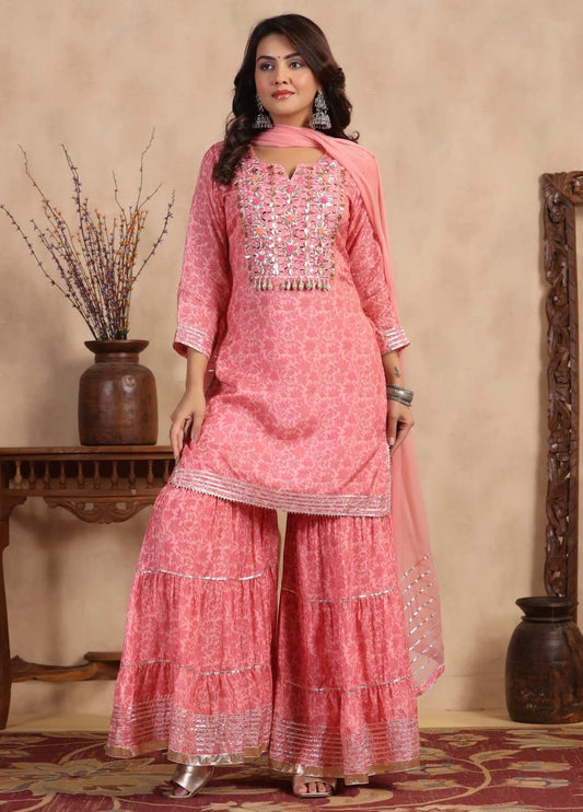 Pink heavy gota work premium fabric sharara suit