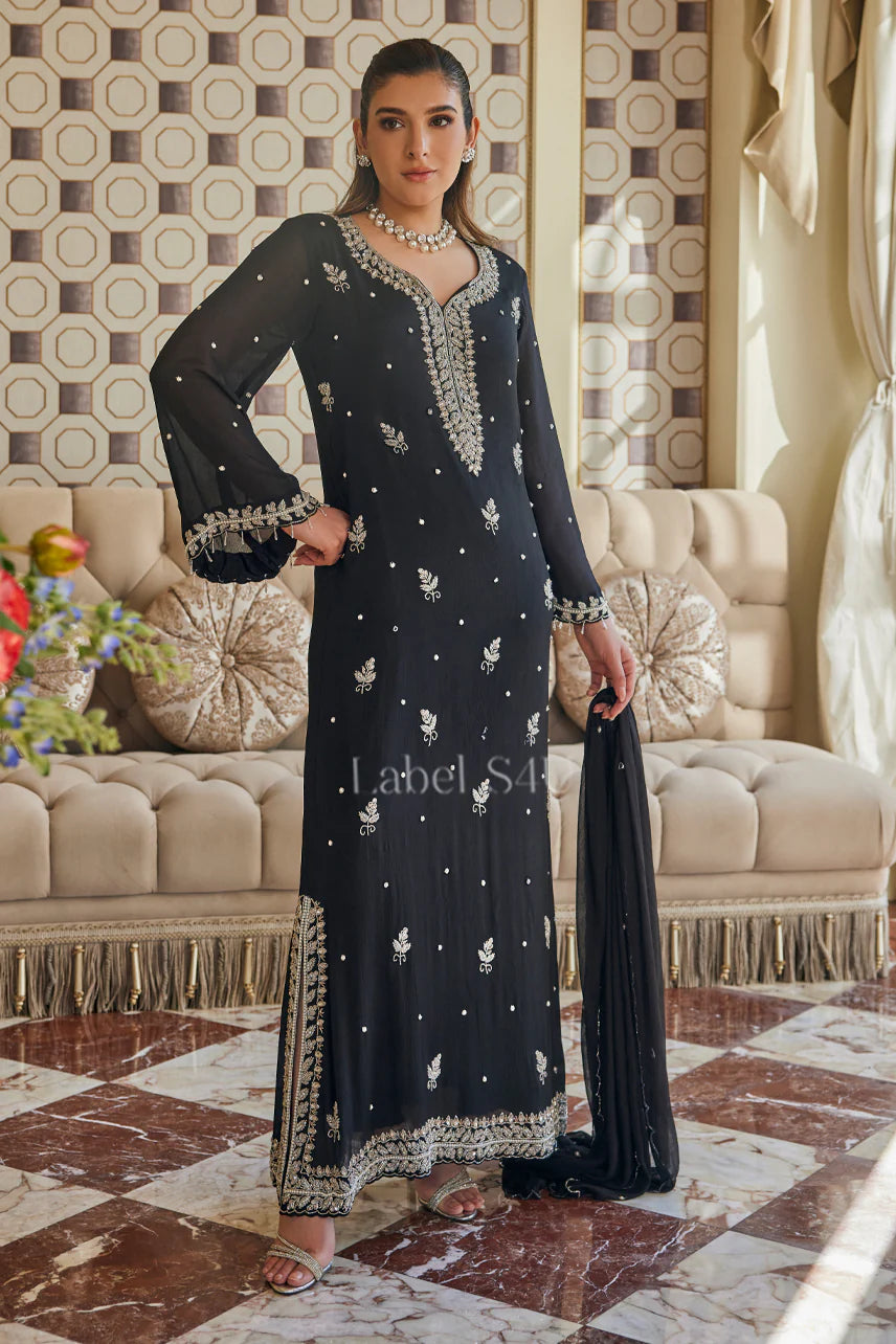 Black heavy handwork pakistani style long suit