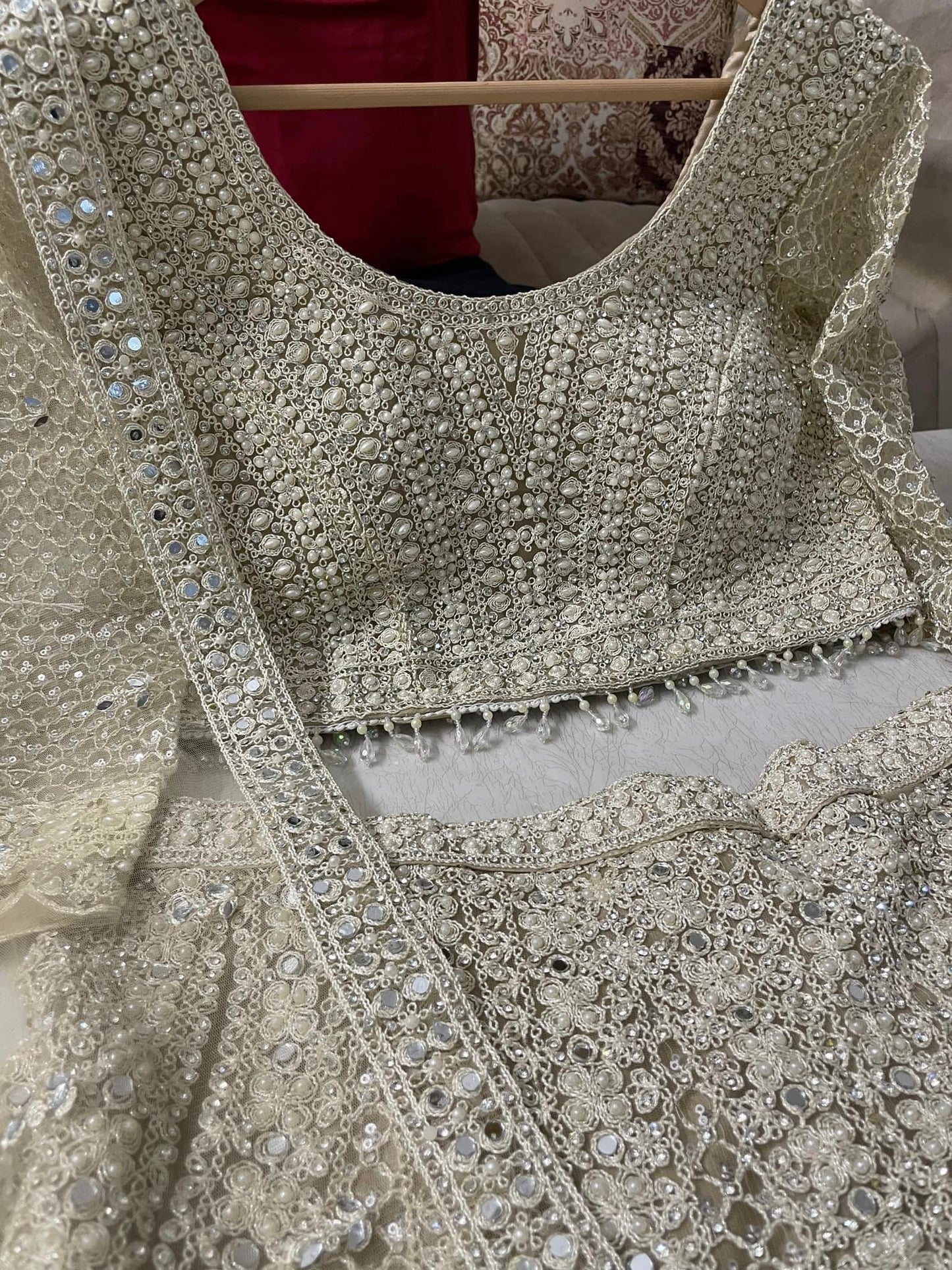 Cream heavy handwork festive lehenga