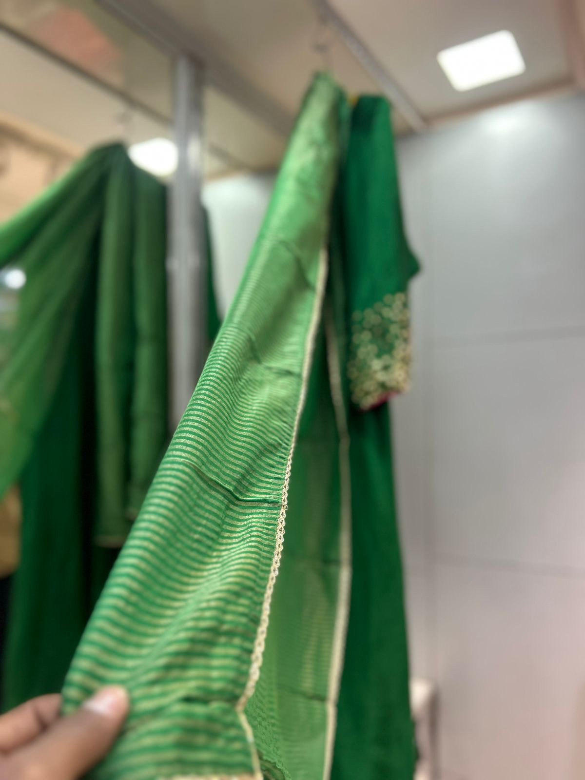 Green heavy jardoshi work silk anarkali kurta set tissue dupatta
