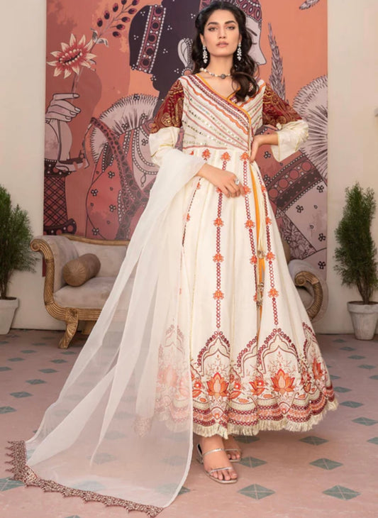 Cream heavy gota and mirror work anarkali kurta set