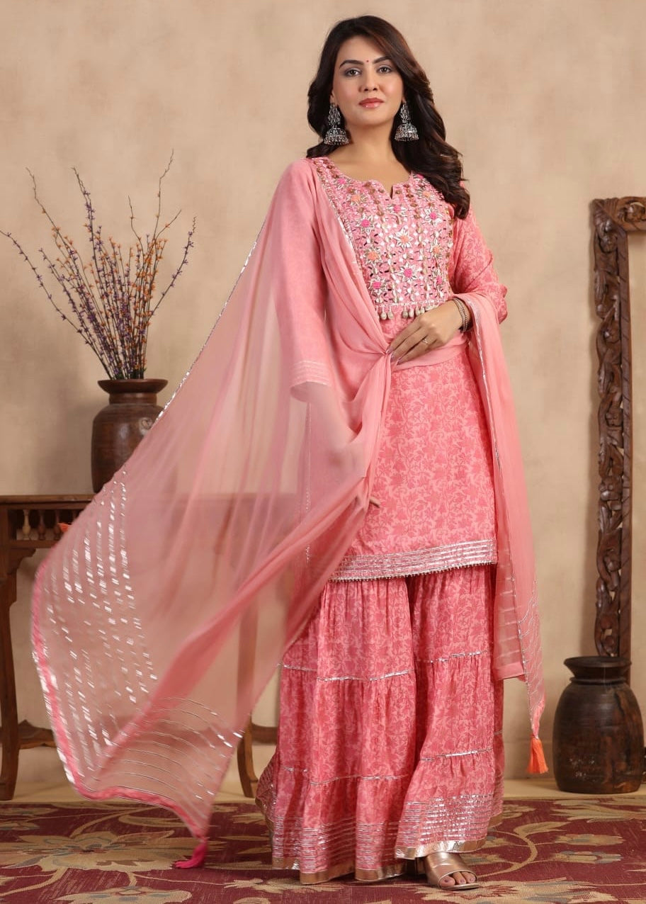 Pink heavy gota work premium fabric sharara suit