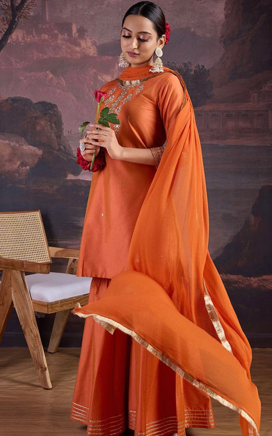 Orange premium cotton beautiful sharara set