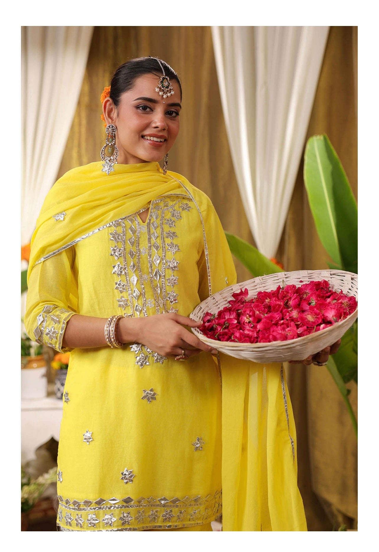 Lemon yellow gota patti sharara set