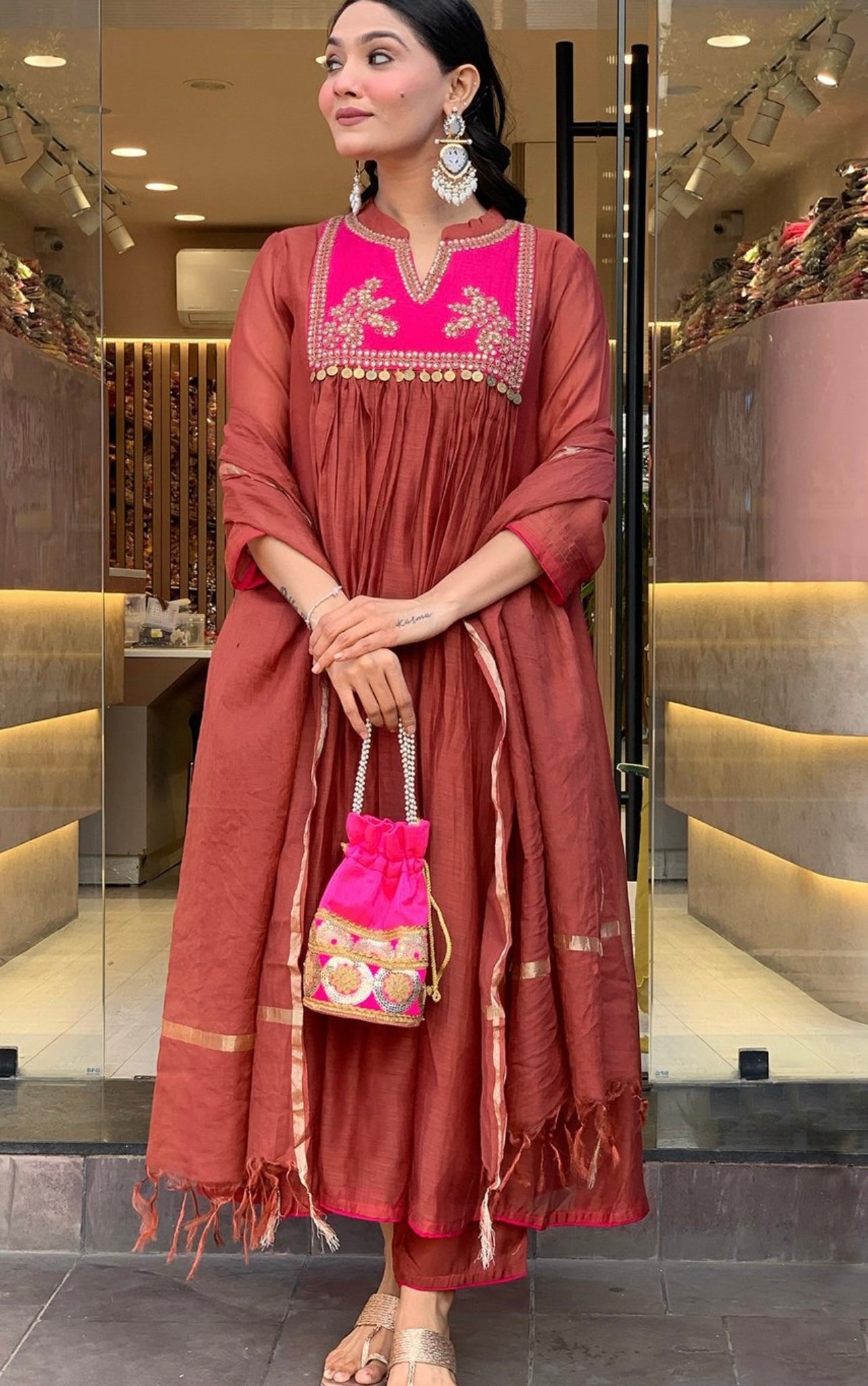 Rust pure mul chanderi elegant suit