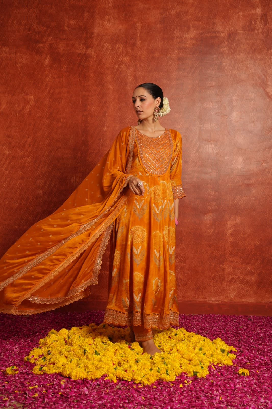 Orange Anarkali kurta set