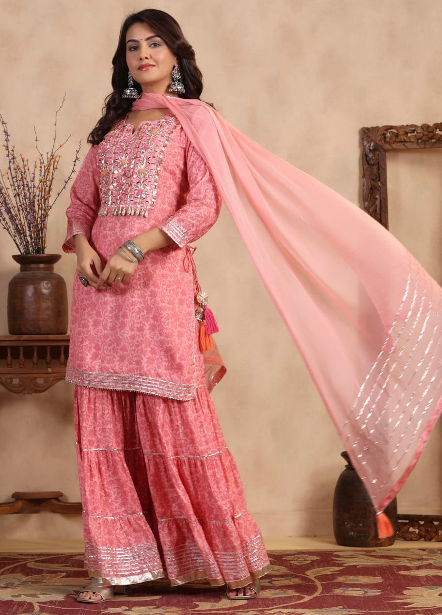 Pink heavy gota work premium fabric sharara suit