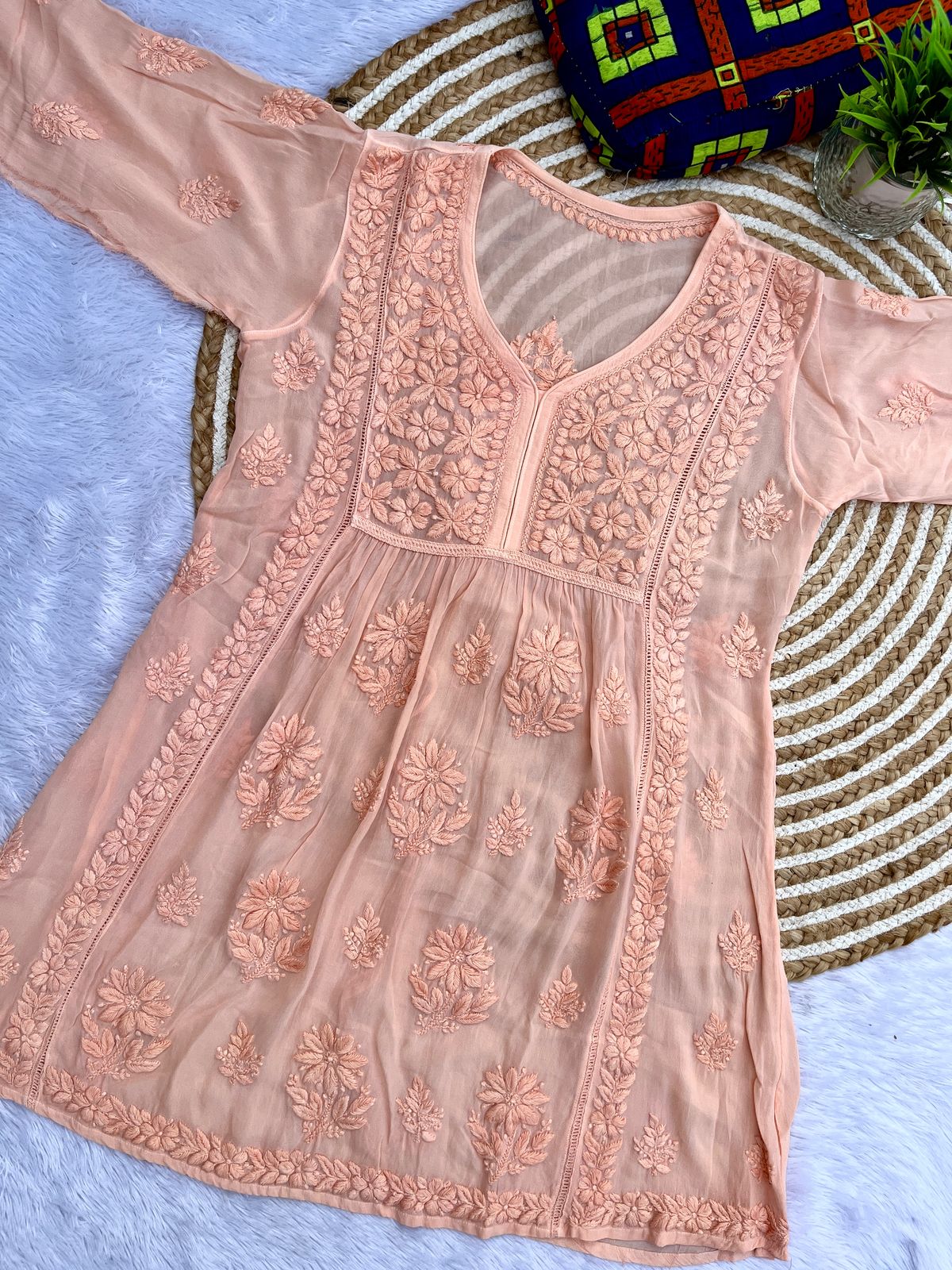 Premium viscose Chikankari 3D short anarkali kurt