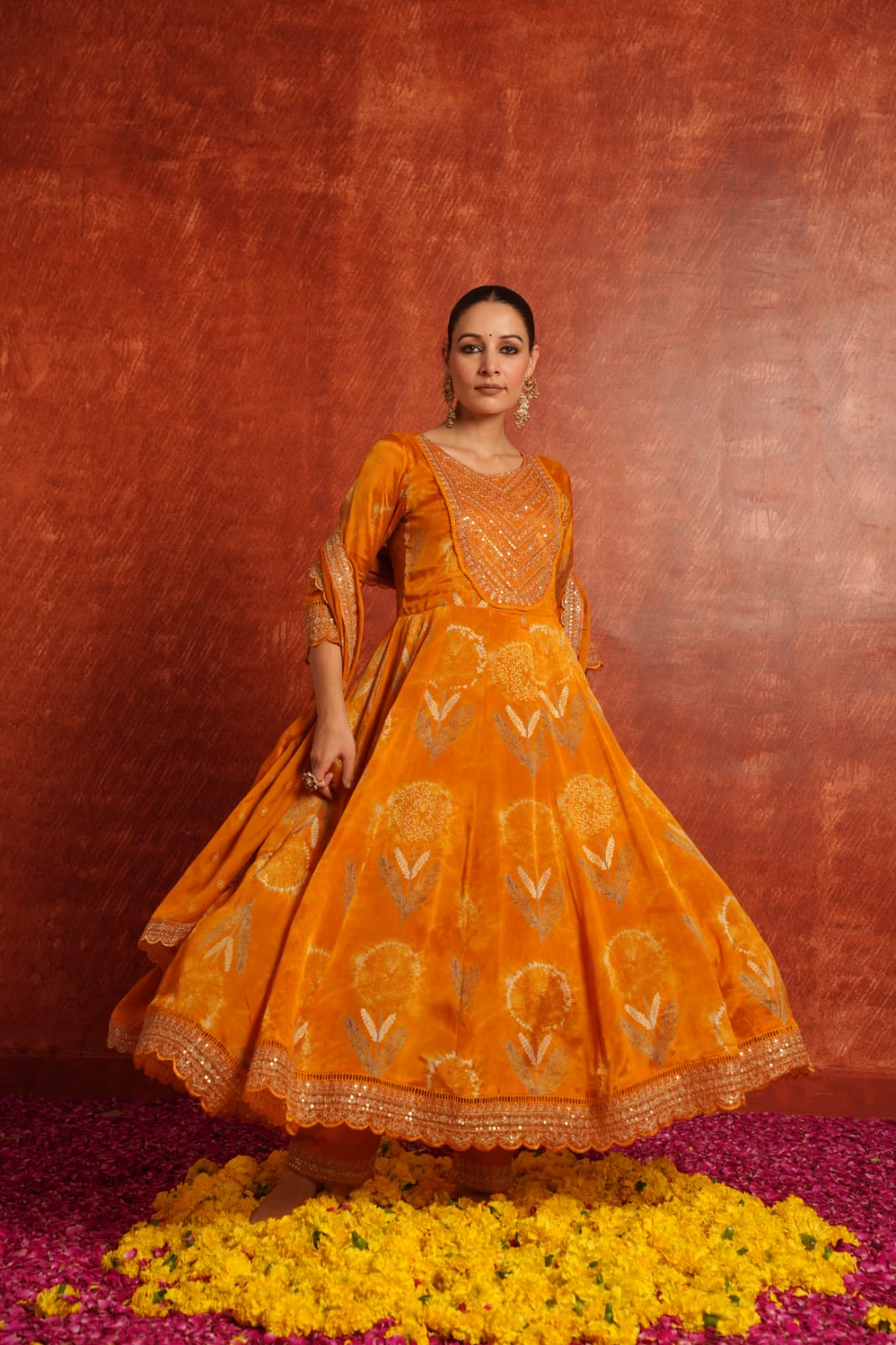 Orange Anarkali kurta set