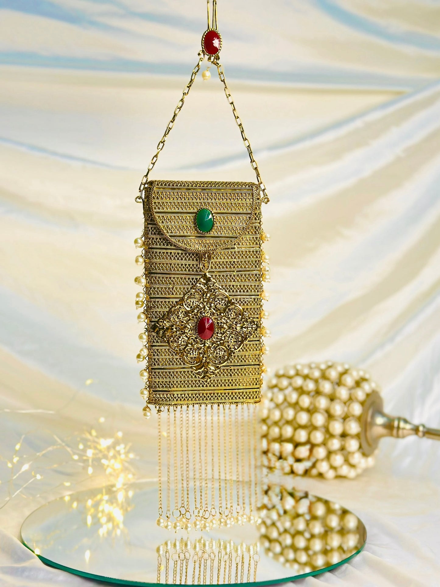 Classy gold metal phone bag