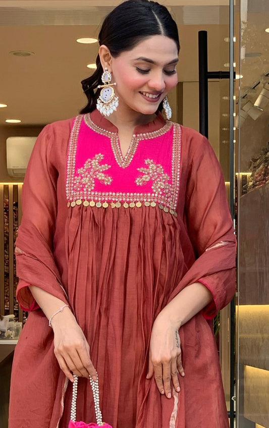 Rust pure mul chanderi elegant suit