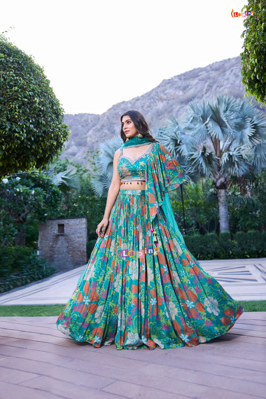 Teal stunning handwork one shoulder lehenga