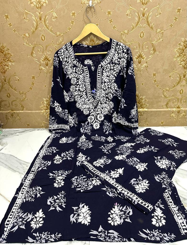 Rayon Lucknowi kurti and Palazzo set