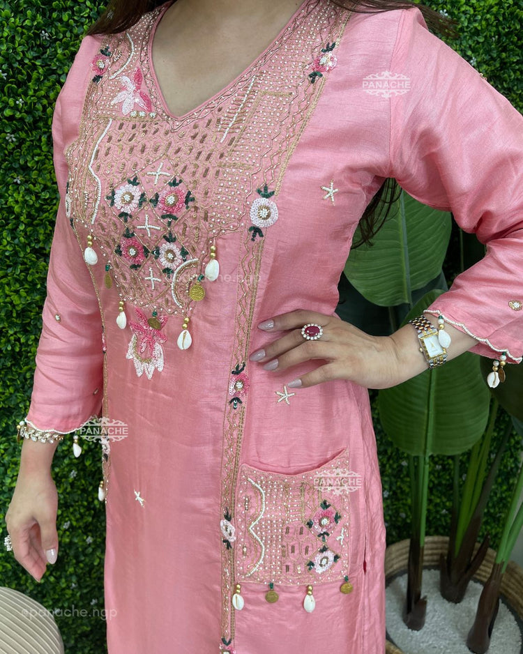 Pink heavy handwork suit