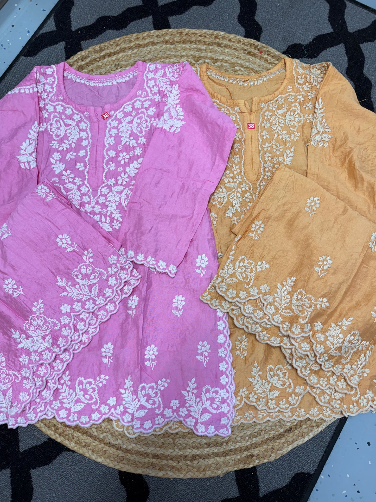 Light orange premium chikankari chanderi co-ord set