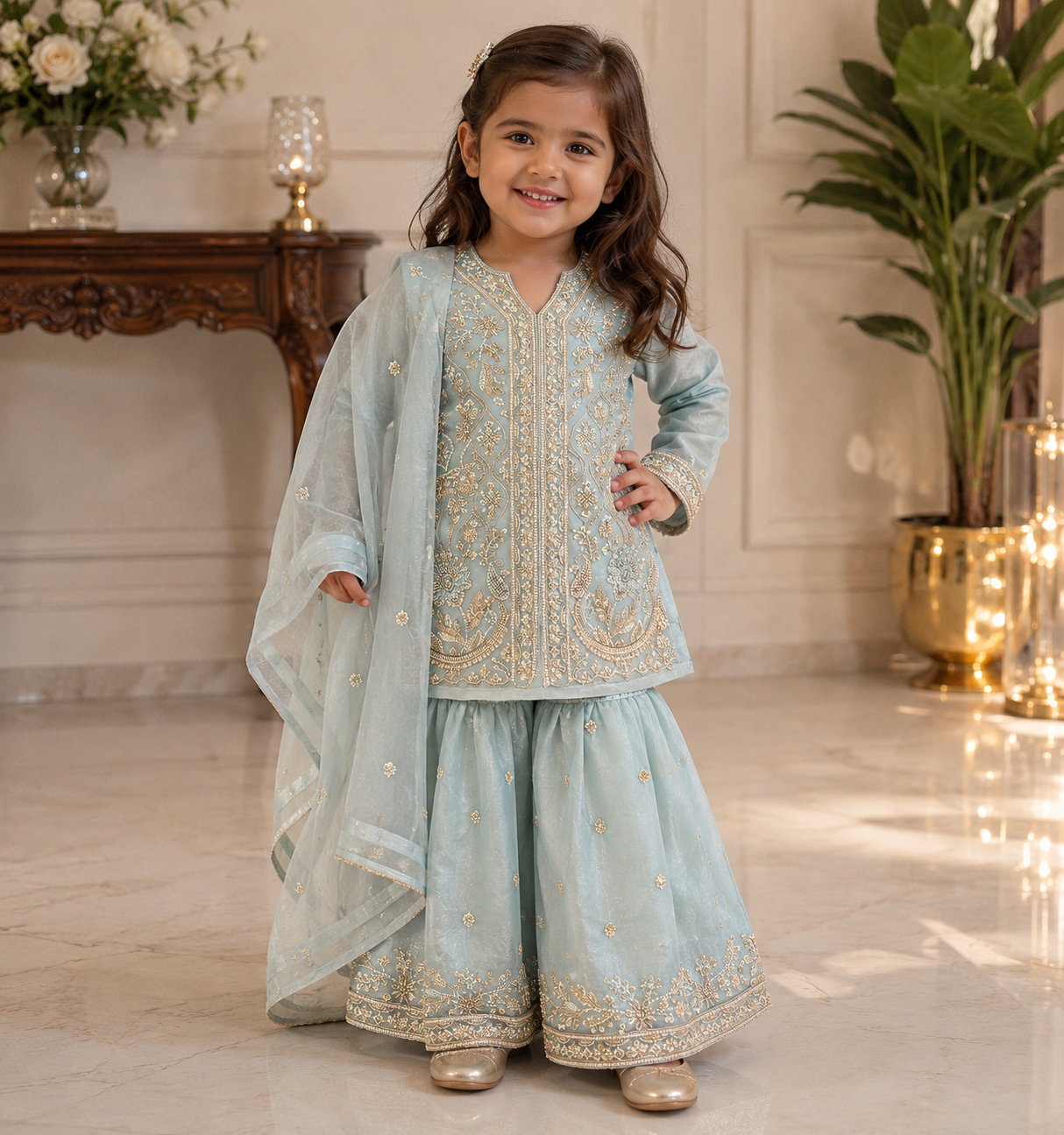 Sky blue heavy handwork palazzo suit (full lining given)