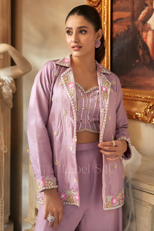 Lavender heavy handwork partywear blazer set