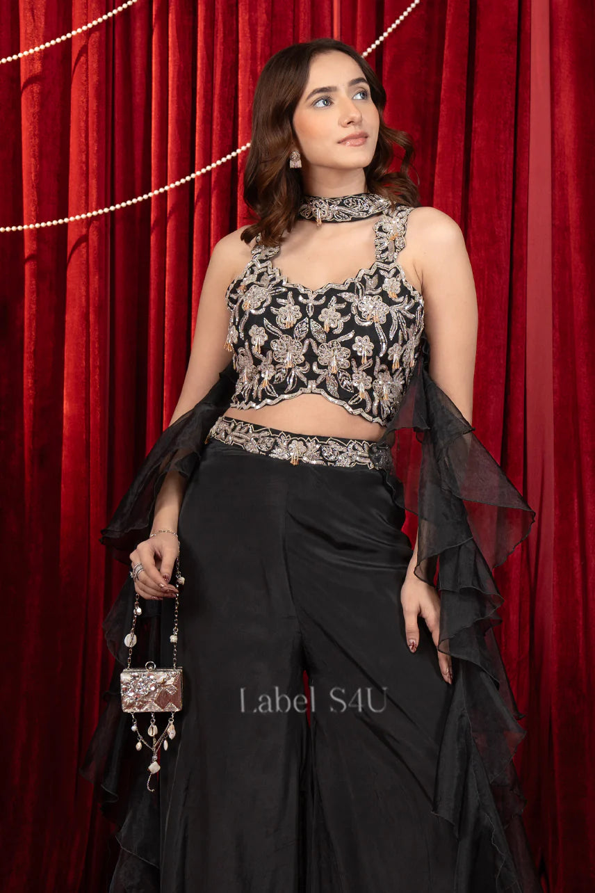 Black heavy handwork indo western outfit