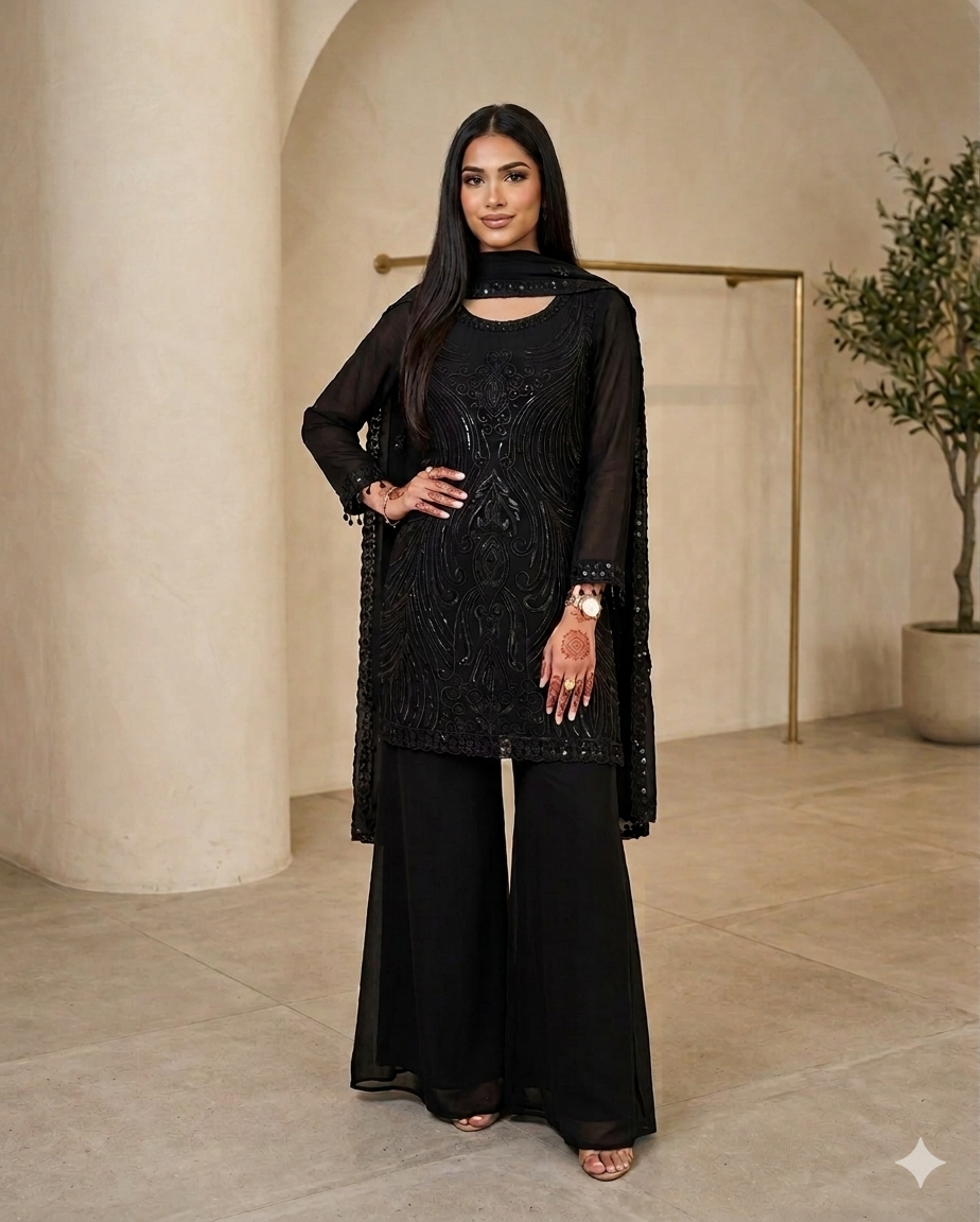 Black Heavy handwork sharara suit