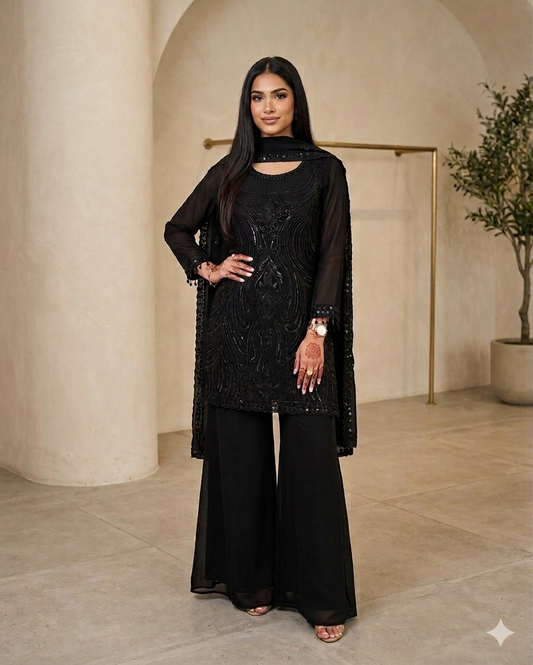 Black Heavy handwork sharara suit