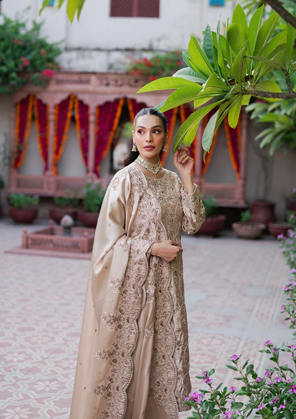Beige gold heavy handwork suit