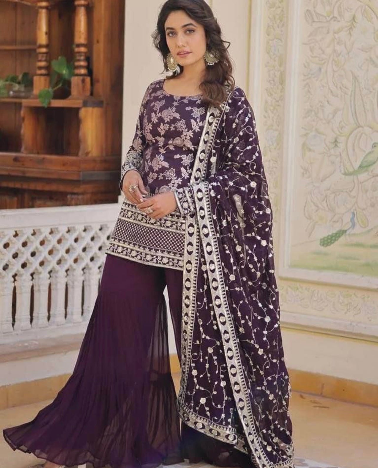 Purple beautiful sharara set with heavy embroidered dupatta