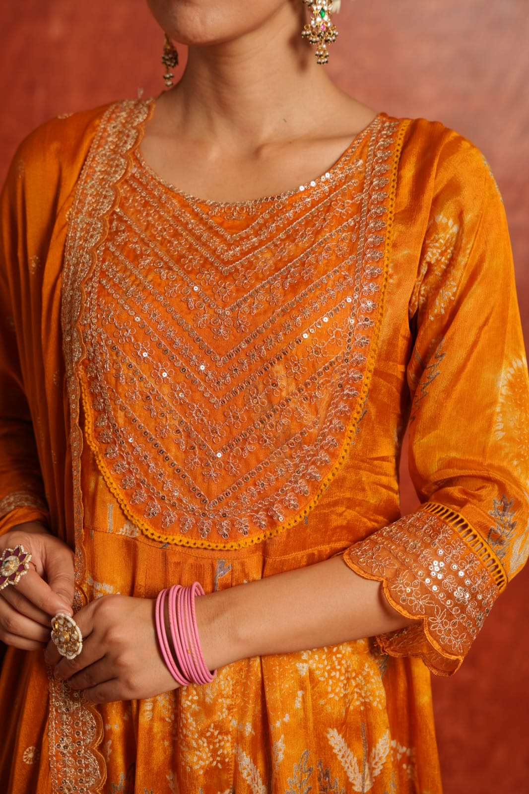 Orange Anarkali kurta set