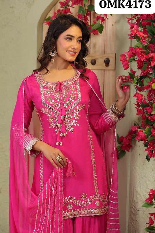 Rani pink designer muslin sharara suit