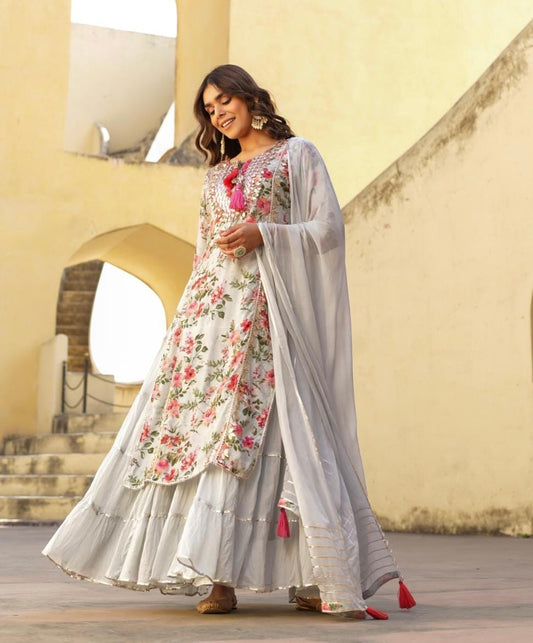 Light Grey Heavy Gota work sharara set